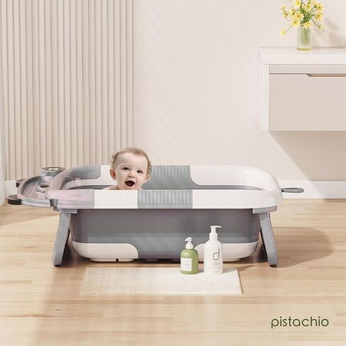 Collapsible Baby Bathtub for Newborn,Foldable Baby Tubs with Soft Cushion & Thermometer for Infants to Toddler 0-24 Months,Portable Travel Bathtub with Drain Hole (Blue) in Saudi Arabia