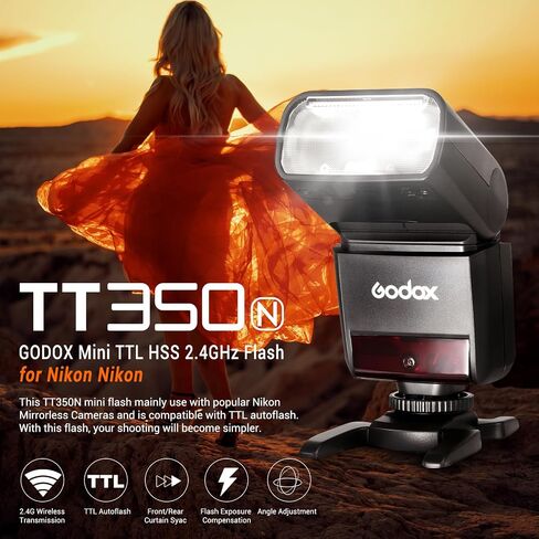GODOX TT350N Flash for Nikon Camera, 2.4G Wireless Nikon Flash 1/8000s HSS Speedlight, GN36 Mini TTL Flash Speedlite Compatible for Nikon Camera in Saudi Arabia