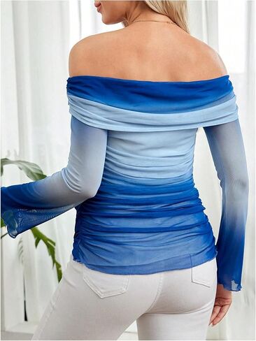 MakeMeChic Women's Maternity Shirts Tie Dye Off Shoulder Ruched Flounce Long Sleeve Pregnancy T Shirt Tops in Saudi Arabia