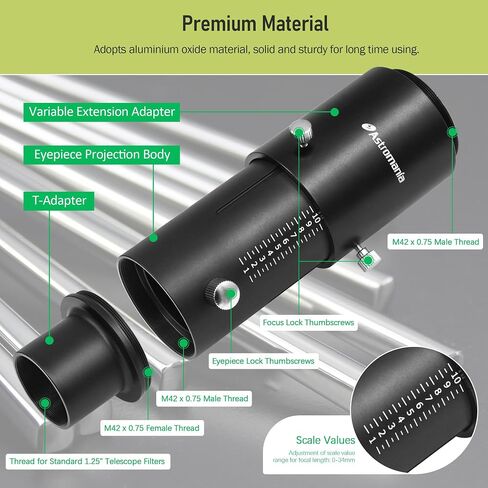 Astromania Telescope Photo Adapter Extendable Camera Adapter with T Adapter | For Prime-Focus & Eyepiece-Projection, Fit Canon Nikon SLR Camera Astrophotography, For 1.25" Eyepiece Astronomical Telescope in Saudi Arabia