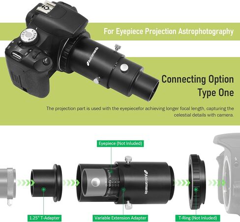 Astromania Telescope Photo Adapter Extendable Camera Adapter with T Adapter | For Prime-Focus & Eyepiece-Projection, Fit Canon Nikon SLR Camera Astrophotography, For 1.25" Eyepiece Astronomical Telescope in Saudi Arabia