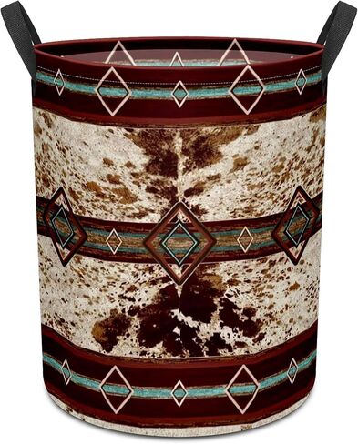 Western Aztec Cow Print Baby Laundry Hamper,Laundry Basket,Waterproof Storage Bin for Bedroom,Clothes Organizer Basket,Toys Box,Room Decor in Saudi Arabia