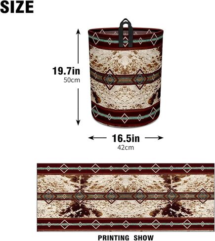 Western Aztec Cow Print Baby Laundry Hamper,Laundry Basket,Waterproof Storage Bin for Bedroom,Clothes Organizer Basket,Toys Box,Room Decor in Saudi Arabia