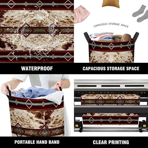 Western Aztec Cow Print Baby Laundry Hamper,Laundry Basket,Waterproof Storage Bin for Bedroom,Clothes Organizer Basket,Toys Box,Room Decor in Saudi Arabia
