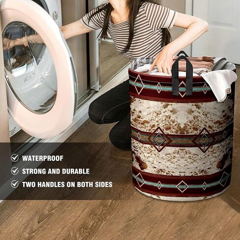 Western Aztec Cow Print Baby Laundry Hamper,Laundry Basket,Waterproof Storage Bin for Bedroom,Clothes Organizer Basket,Toys Box,Room Decor in Saudi Arabia