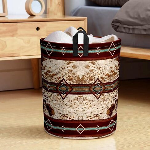 Western Aztec Cow Print Baby Laundry Hamper,Laundry Basket,Waterproof Storage Bin for Bedroom,Clothes Organizer Basket,Toys Box,Room Decor in Saudi Arabia
