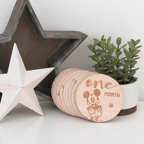 Disney Mickey Mouse Natural Wood Tone, 12 Piece Wooden Engraved Milestone Cards in Kuwait