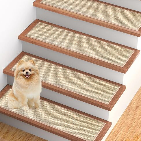 Stair Treads Non Slip, Carpet for Wooden Steps, Stair Runner Indoor for Kids Elders and Pets, Thicken Linen Surface with Self-Adhesive and Washable Backing, 15 PCS 8" X 30" Brown in Saudi Arabia