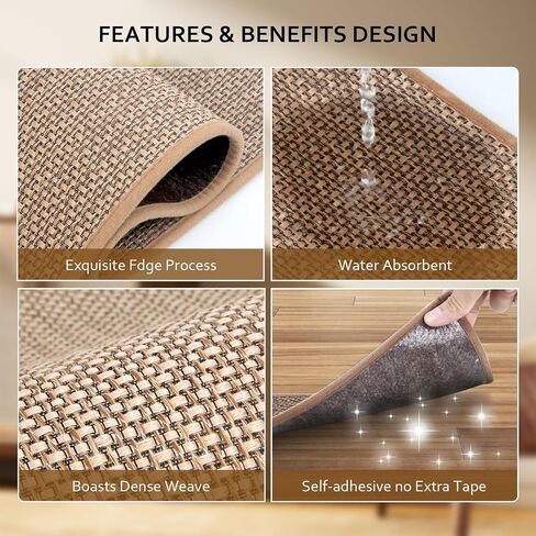 Stair Treads Non Slip, Carpet for Wooden Steps, Stair Runner Indoor for Kids Elders and Pets, Thicken Linen Surface with Self-Adhesive and Washable Backing, 15 PCS 8" X 30" Brown in Saudi Arabia