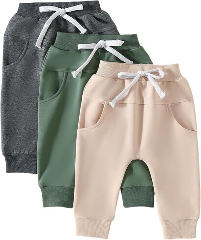 Yoawdats Baby Boys' 3-Pack Pull-on Jogger Pants Knit Pants Classic Fit Elastic Waist Kids Toddler Pants Multipacks Long Pants in Saudi Arabia