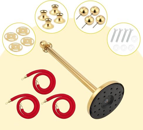 6PCS Velvet Ropes and Posts, 5 ft Red Velvet Rope Crowd Control Barriers Gold Stanchions Post with Ball Top, Red Carpet Poles for Red Carpet, Parties, Wedding, Exhibition in Saudi Arabia