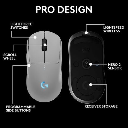 Logitech G PRO 2 Lightspeed Wireless Gaming Mouse, Right- or Left-Handed Mouse with up to 4 Customizable and Switchable Magnetic Side Buttons, 32k DPI Sensor, USB-C Charging, for PC/Mac - White in Saudi Arabia