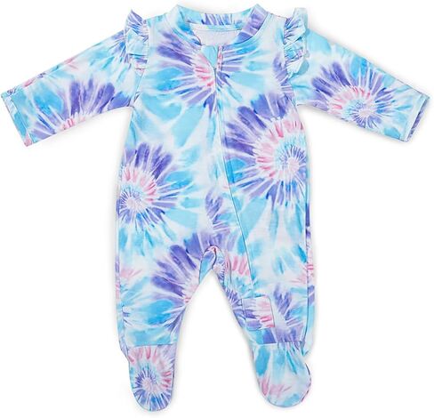 Haloumoning Baby Girl Tie Dye Footie Newborn Clothes Infant Ruffle Long Sleeve One Piece Outfit in Saudi Arabia