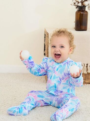 Haloumoning Baby Girl Tie Dye Footie Newborn Clothes Infant Ruffle Long Sleeve One Piece Outfit in Saudi Arabia