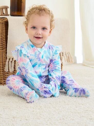 Haloumoning Baby Girl Tie Dye Footie Newborn Clothes Infant Ruffle Long Sleeve One Piece Outfit in Saudi Arabia