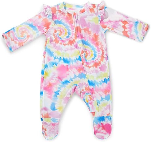 Haloumoning Baby Girl Tie Dye Footie Newborn Clothes Infant Ruffle Long Sleeve One Piece Outfit in Saudi Arabia