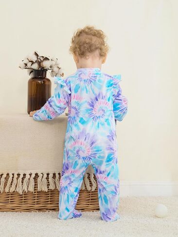 Haloumoning Baby Girl Tie Dye Footie Newborn Clothes Infant Ruffle Long Sleeve One Piece Outfit in Saudi Arabia