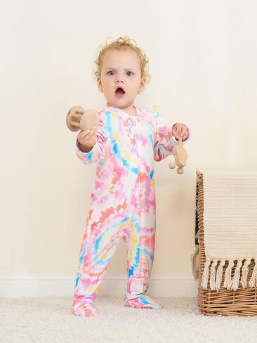 Haloumoning Baby Girl Tie Dye Footie Newborn Clothes Infant Ruffle Long Sleeve One Piece Outfit in Saudi Arabia
