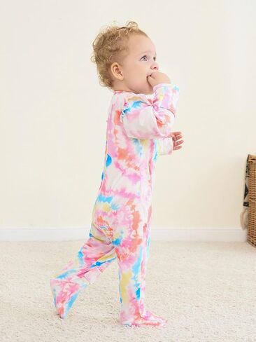 Haloumoning Baby Girl Tie Dye Footie Newborn Clothes Infant Ruffle Long Sleeve One Piece Outfit in Saudi Arabia