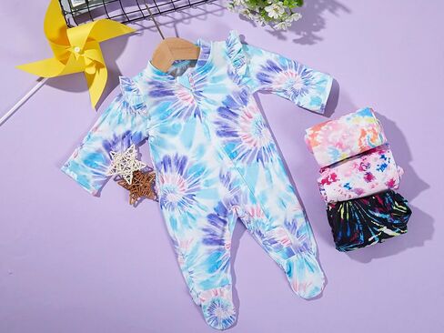 Haloumoning Baby Girl Tie Dye Footie Newborn Clothes Infant Ruffle Long Sleeve One Piece Outfit in Saudi Arabia