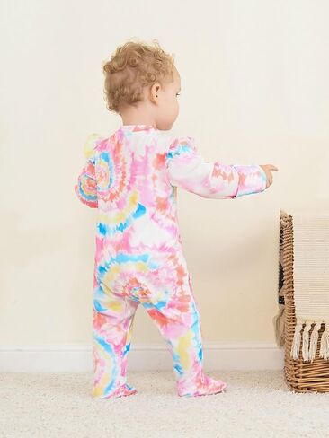 Haloumoning Baby Girl Tie Dye Footie Newborn Clothes Infant Ruffle Long Sleeve One Piece Outfit in Saudi Arabia
