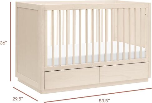 سرير تخزين قابل للتحويل 3 في 1 من Babyletto Bento مع مجموعة تحويل سرير الأطفال الصغار باللون الطبيعي المغسول، وأدراج تخزين سفلية، Greenguard Gold in Kuwait