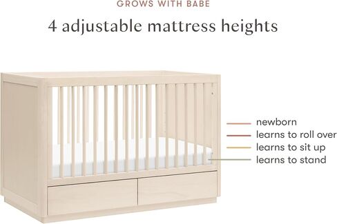 سرير تخزين قابل للتحويل 3 في 1 من Babyletto Bento مع مجموعة تحويل سرير الأطفال الصغار باللون الطبيعي المغسول، وأدراج تخزين سفلية، Greenguard Gold in Kuwait