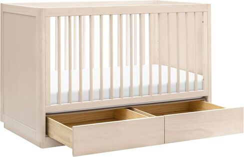 سرير تخزين قابل للتحويل 3 في 1 من Babyletto Bento مع مجموعة تحويل سرير الأطفال الصغار باللون الطبيعي المغسول، وأدراج تخزين سفلية، Greenguard Gold in Kuwait