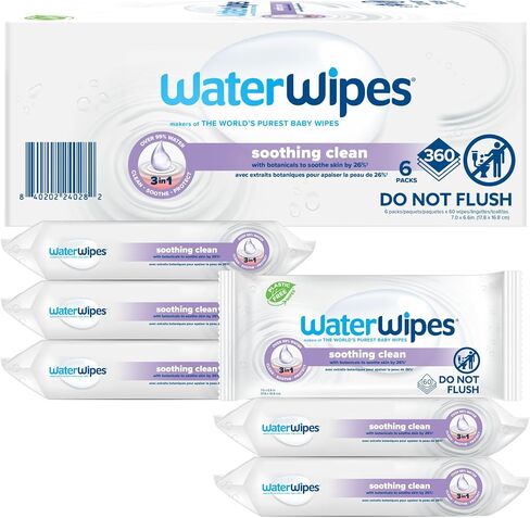 WaterWipes Soothing Clean Baby Wipes, 99% Water-Based Formula with Botanical Extract to Soothe & Protect Skin, Unscented & Hypoallergenic, 60 Count (1 Pack) in Saudi Arabia