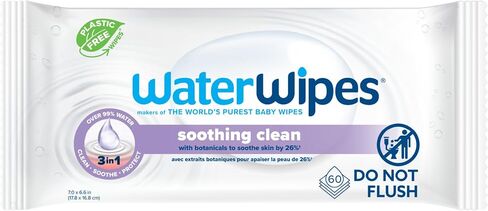WaterWipes Soothing Clean Baby Wipes, 99% Water-Based Formula with Botanical Extract to Soothe & Protect Skin, Unscented & Hypoallergenic, 60 Count (1 Pack) in Saudi Arabia