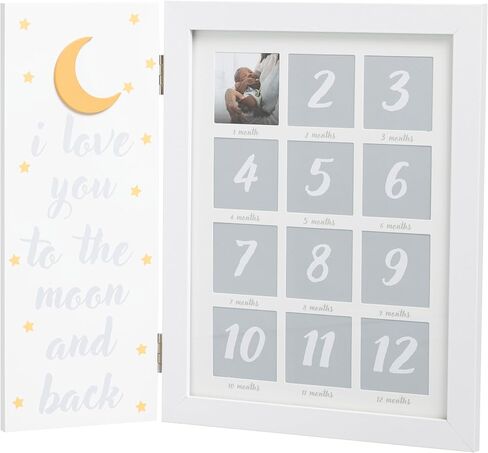 My First Year Hinged Picture Frame, Baby's First Twelve Months Photo Collage and Gender Neutral Keepsake, New Mom Gift and Nursery Décor, I Love You To The Moon And Back in Saudi Arabia