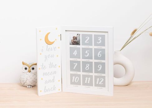 My First Year Hinged Picture Frame, Baby's First Twelve Months Photo Collage and Gender Neutral Keepsake, New Mom Gift and Nursery Décor, I Love You To The Moon And Back in Saudi Arabia