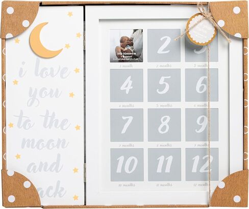 My First Year Hinged Picture Frame, Baby's First Twelve Months Photo Collage and Gender Neutral Keepsake, New Mom Gift and Nursery Décor, I Love You To The Moon And Back in Saudi Arabia