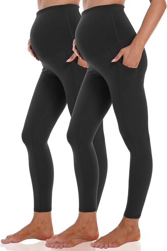 Maternity Fleece Lined Leggings Pregnancy Leggings Over The Belly Pockets High Waisted Pregnancy Winter Yoga Pants in Kuwait