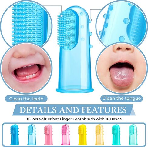 Zopeal 16 Sets Baby Toothbrush Finger Toothbrush for Toddler Kids Finger Toothbrush Silicone Baby Toothbrush Soft Baby Finger Toothbrush for Infant Toddler Training Teething Oral Cleaning Massaging in Saudi Arabia