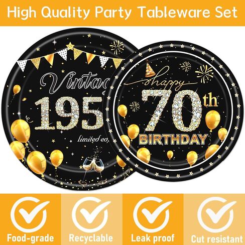 50th Party Tableware Set - 96PCS Black Gold 1974 50th Birthday Decorations Supplies Cheers to 50 Years Paper Plate Napkin Fork Supplies Vintage 50th Birthday Party Decor Supplies Men Women in Saudi Arabia