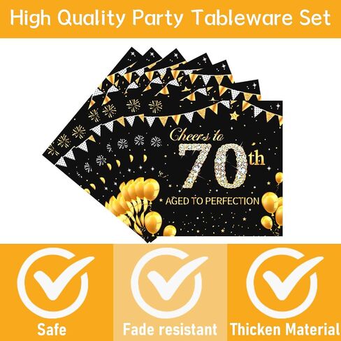 50th Party Tableware Set - 96PCS Black Gold 1974 50th Birthday Decorations Supplies Cheers to 50 Years Paper Plate Napkin Fork Supplies Vintage 50th Birthday Party Decor Supplies Men Women in Saudi Arabia