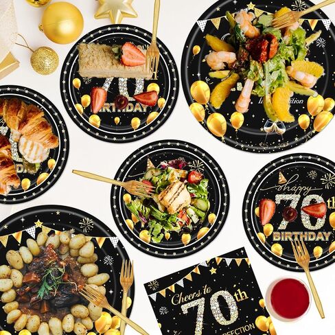 50th Party Tableware Set - 96PCS Black Gold 1974 50th Birthday Decorations Supplies Cheers to 50 Years Paper Plate Napkin Fork Supplies Vintage 50th Birthday Party Decor Supplies Men Women in Saudi Arabia
