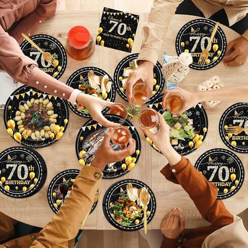 50th Party Tableware Set - 96PCS Black Gold 1974 50th Birthday Decorations Supplies Cheers to 50 Years Paper Plate Napkin Fork Supplies Vintage 50th Birthday Party Decor Supplies Men Women in Saudi Arabia