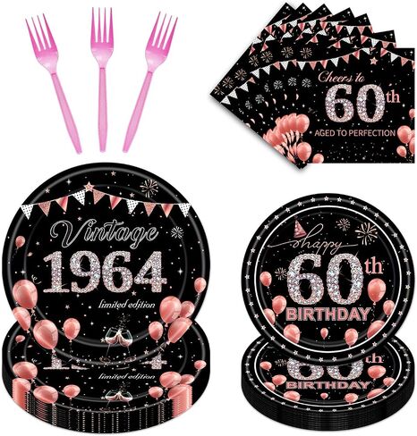 50th Party Tableware Set - 96PCS Black Gold 1974 50th Birthday Decorations Supplies Cheers to 50 Years Paper Plate Napkin Fork Supplies Vintage 50th Birthday Party Decor Supplies Men Women in Saudi Arabia