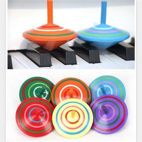 6 Pcs Set of Handmade Painted Wood Spinning Tops, Wooden Toys Educational Toys Kindergarten Toys Standard Tops in Saudi Arabia