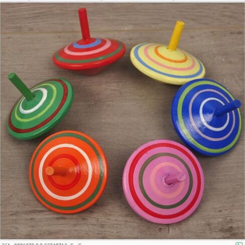 6 Pcs Set of Handmade Painted Wood Spinning Tops, Wooden Toys Educational Toys Kindergarten Toys Standard Tops in Saudi Arabia