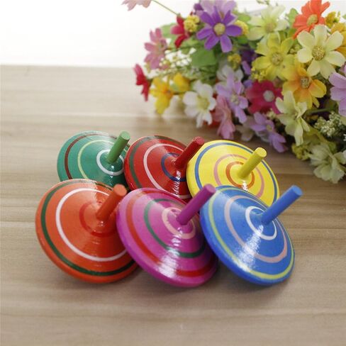 6 Pcs Set of Handmade Painted Wood Spinning Tops, Wooden Toys Educational Toys Kindergarten Toys Standard Tops in Saudi Arabia