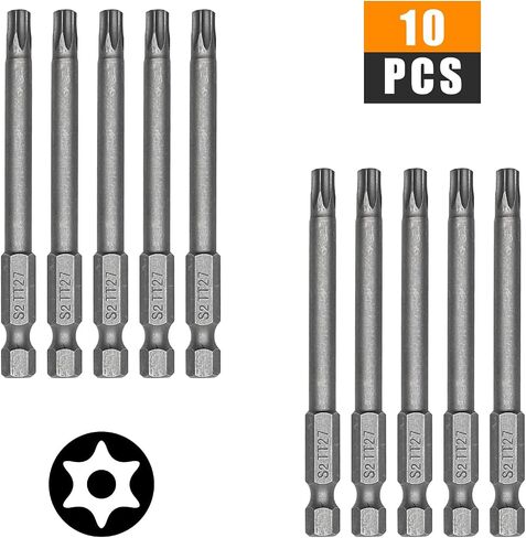 TT27 Torx Screwdriver Bit with Hole, 10pcs Magnetic Torx Head Screwdriver Bits, Length 75mm, Silver in Saudi Arabia