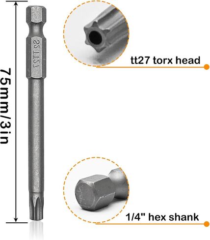 TT27 Torx Screwdriver Bit with Hole, 10pcs Magnetic Torx Head Screwdriver Bits, Length 75mm, Silver in Saudi Arabia