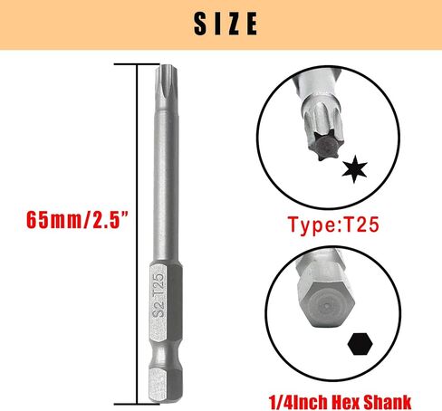 10PCS T30 Torx Screwdriver Bit, 1/4 Inch Hex Shank 65mm Long, S2 Steel Magnetic Torx Screwdriver Set Tool, Silver in Kuwait