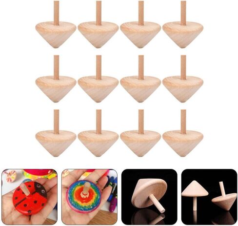 Totority Wooden Gyro, Wooden Top Bulk 36Pcs Handmade Wood Tops Gyro Painting Gyro DIY Rotated Gyro Playthings in Saudi Arabia
