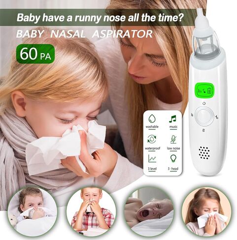 Nasal Aspirator for Baby, Electric Nose Aspirator for Toddler, with 3 Silicone Suck Head, Baby Nose Sucker,Automatic Nose Cleaner,Adjustable Suction Level, Music and Light USB Rechargeable. in Saudi Arabia