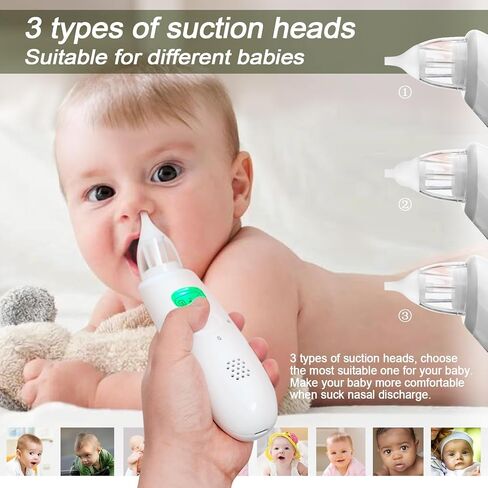 Nasal Aspirator for Baby, Electric Nose Aspirator for Toddler, with 3 Silicone Suck Head, Baby Nose Sucker,Automatic Nose Cleaner,Adjustable Suction Level, Music and Light USB Rechargeable. in Saudi Arabia