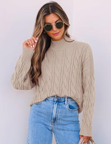 ZESICA Women's Sweaters 2024 Fall Winter Long Sleeve Mock Neck Solid Color Casual Loose Chunky Pullover Sweater in Kuwait